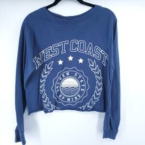 Modern Lux West Coast Womens Navy Long Sleeve Cropped Raw Hemline T Shirt| S